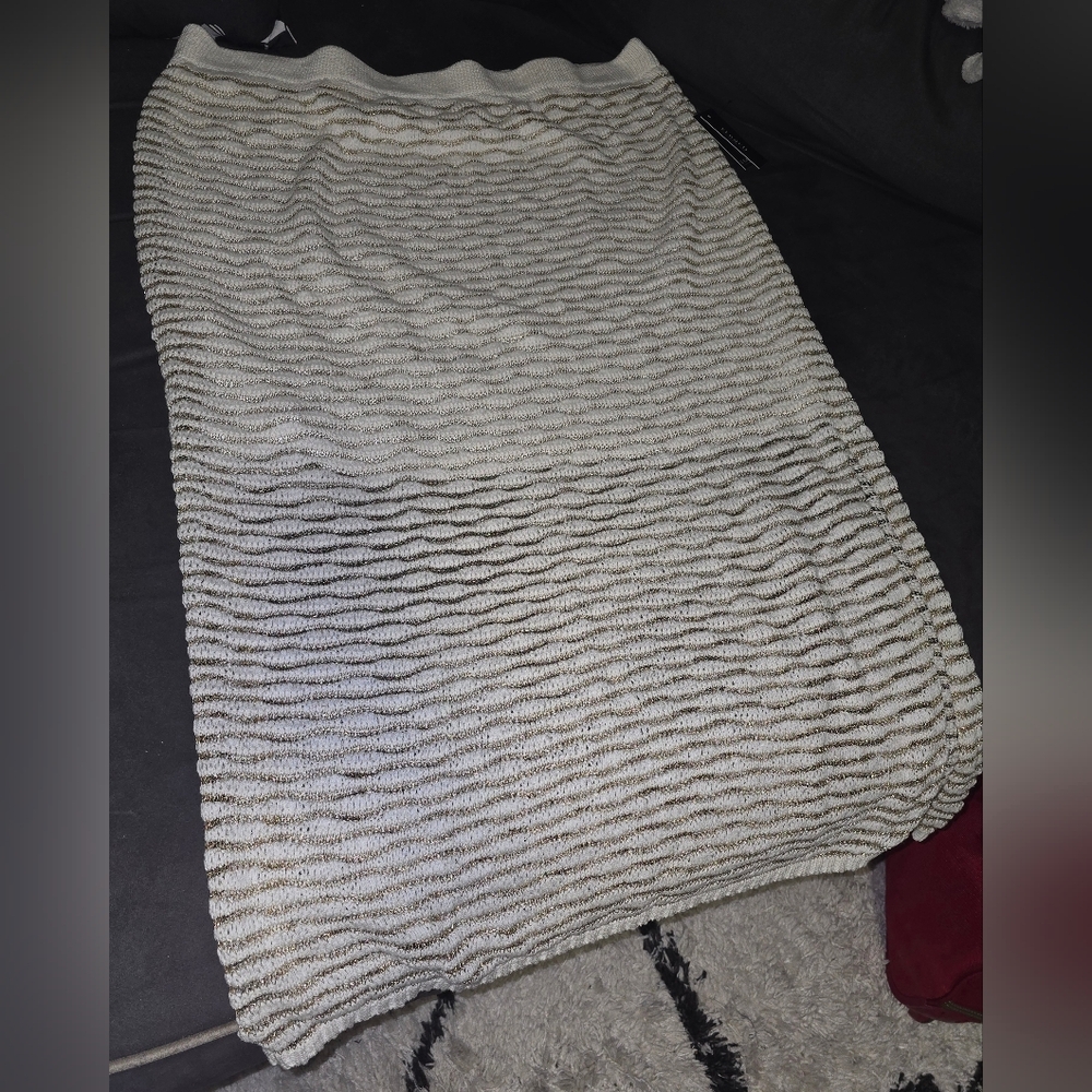 Eloquii Cream and Gray Textured Pencil Skirt